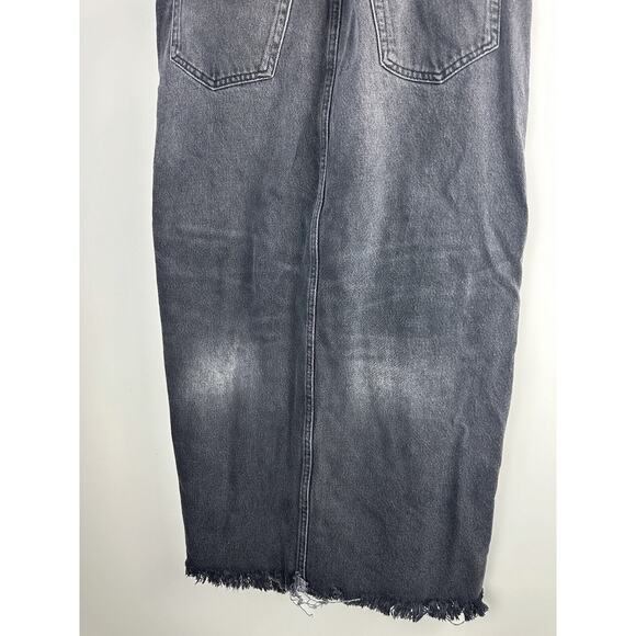 Reformation Nila Long Denim Skirt Front Slit Raw Hem Faded Washed Black Size 28 - Picture 8 of 12